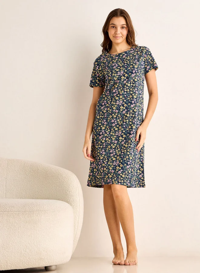 سبلاش فيڤ Floral Print Sleepshirt with Short Sleeves